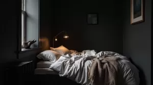 Czarne ściany w sypialni